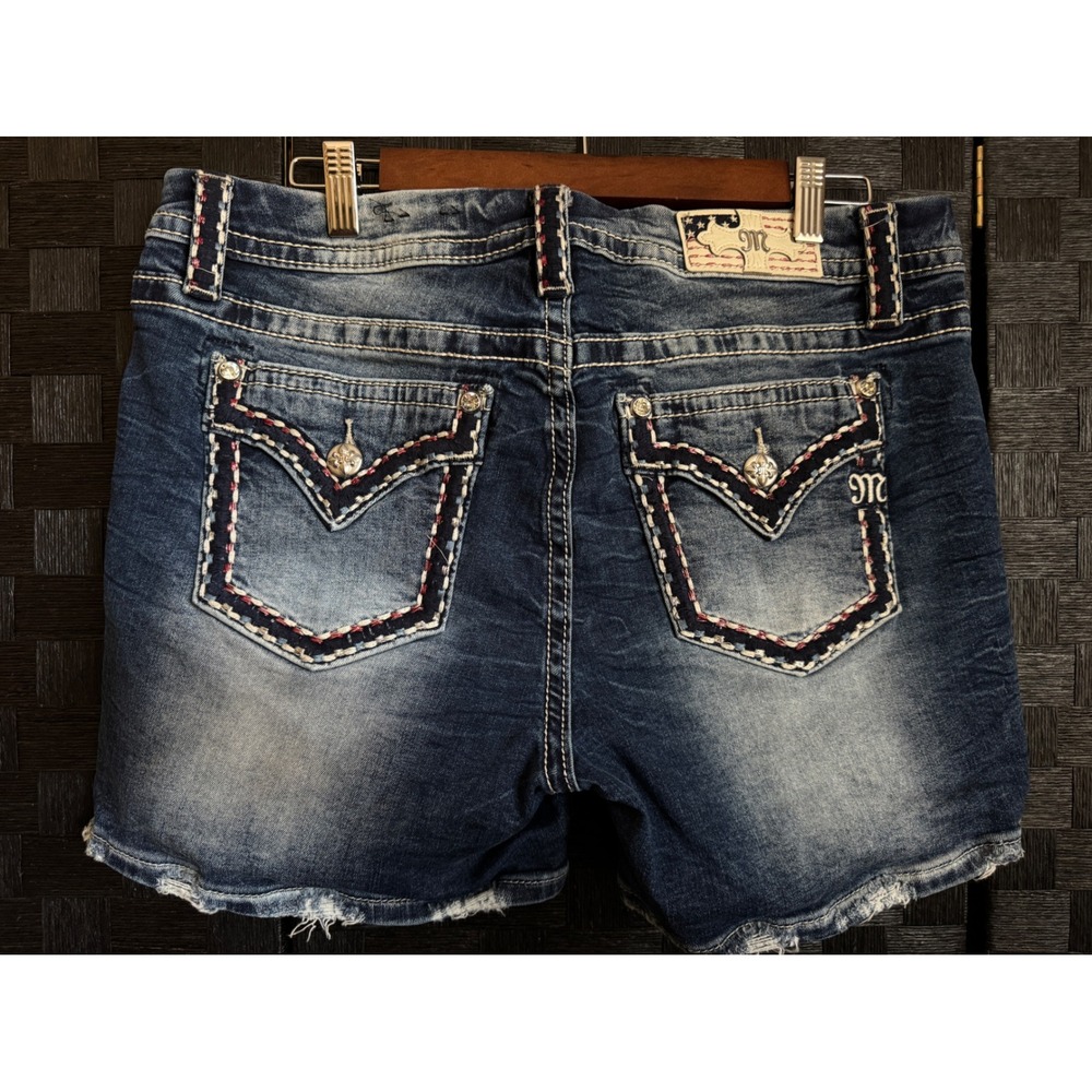 Miss Me Denim Shorts Women 33 Blue Excellent Embellished Frayed M14EFH301 - Picture 5 of 14